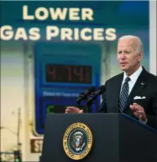  ?? / Getty Images ?? President Joe Biden delivers remarks on efforts to lower high gas prices in the South Court Auditorium at Eisenhower Executive Office Building June 22 in Washington, D.C.