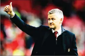  ?? AFP ?? Manchester United’s manager Ole Gunnar Solskjaer gestures towards the fans at the end of the English Premier League football match against Fulham on May 18.