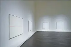  ?? Courtesy of Sorol Art Museum ?? Agnes Martin’s eight luminous color paintings created in the final decade of her life exude a more uplifting and liberating air.