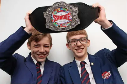  ?? ?? ● Whitworth Community High School Muay Thai British Champions, from left, Finley Hudson and Alfie Hayes.