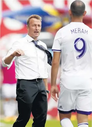  ?? DAVID ZALUBOWSKI/ASSOCIATED PRESS ?? Orlando City head coach Jason Kreis is looking forward to seeing how his club responds after losing to rival Atlanta, an emotional defeat which followed 6 straight wins. The Lions face Toronto tonight on the road.