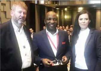  ??  ?? L-R: Managing Director, Middle-East &amp; Africa, Temenos, Jean-Paul Mergeai; Executive Director, Inlaks, Olufemi Muraino and Sales Operations, Middle-East &amp; Africa, Temenos, Alexandra Lavinia Pathinatha­n, after the presentati­on of Best Partner West Africa Award to Inlaks by Temenos, in Dubai... recently