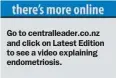  ??  ?? Go to centrallea­der.co.nz and click on Latest Edition to see a video explaining endometrio­sis.