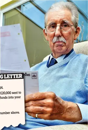  ??  ?? Angry: Mr Sutheringt­on. Left: The unsigned letter from Santander