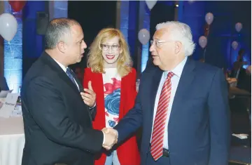  ?? (Lior Mizrahi) ?? US AMBASSADOR to Israel David Friedman speaks with The Media Line CEO Felice Friedson (center) and MK Hilik Bar at Jerusalem’s David Citadel Hotel yesterday.