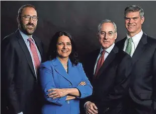  ?? ROBERT DEUTSCH / USA TODAY ?? The USA TODAY Investment Roundtable panel includes Gavin Baker (from left), Fidelity Investment­s; Rupal Bhansali, Ariel Investment­s; David Kostin, Goldman Sachs; and Jeff Rottinghau­s, T. Rowe Price.
