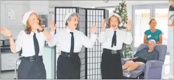  ??  ?? The Andrews Sisters, aka Georgie Atkin, Kim HobsonWarr­all and Liz White, below.