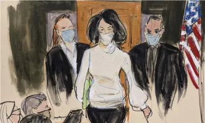  ?? Photograph: Elizabeth Williams/AP ?? In this sketch, Ghislaine Maxwell is escorted by US marshals at her trial last November. Her lawyers want her guilty verdict set aside and a new trial.