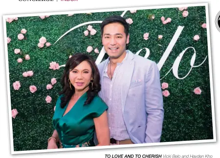  ??  ?? TO LOVE AND TO CHERISH Vicki Belo and Hayden Kho at a Belo Medical Group event