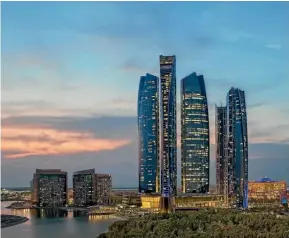  ?? PHOTO: SUPPLIED ?? The Etihad Towers are stunning along the Abu Dhabi waterfront, including the Observatio­n Deck at 300.