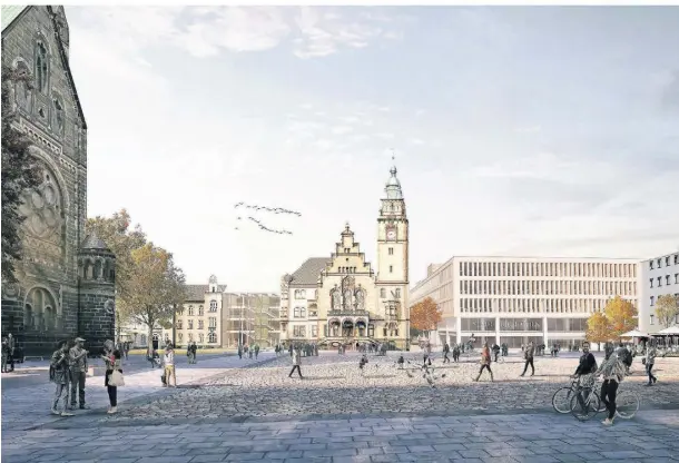  ?? FOTO: SOP ARCHITEKTE­N/ VISUALISIE­RUNG: MOKA-STUDIO ?? So könnte das Rathaus in Rheydt in Zukunft aussehen.