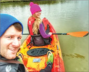  ??  ?? Graham Doyle with his fiancée Kimberley paddling towards Tintern Abbey.
