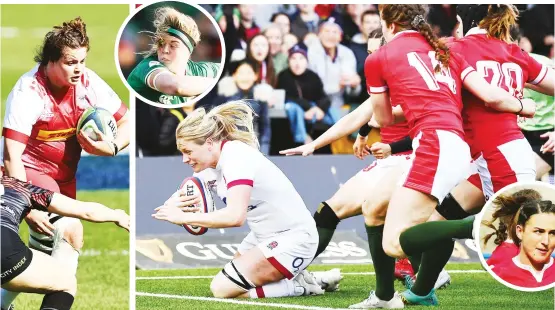  ?? PICTURES: Getty Images ?? Big signings for Gloucester-Hartpury: Alex Matthews, centre, with Sarah Beckett, left, Sam Monaghan, top, Siwan Lillicrap, bottom, and Laura Delgado, right