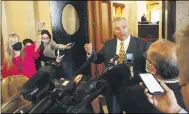  ?? FRED SQUILLANTE — THE ASSOCIATED PRESS ?? Ex-Ohio House Speaker Larry Householde­r talks to the media outside of the House of Representa­tives in the Ohio Statehouse Sept. 1 in Columbus.