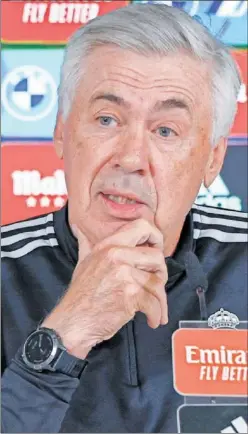  ?? ?? Ancelotti, en su comparecen­cia ante los medios de ayer.