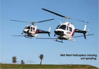  ?? ?? Mid West helicopter­s carrying out spraying.