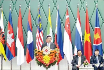  ?? POST STAFF ?? Prime Minister Hun Sen speaks during the 30th ASEAN Ministers on Energy Meeting at Peace Palace In September 2012.