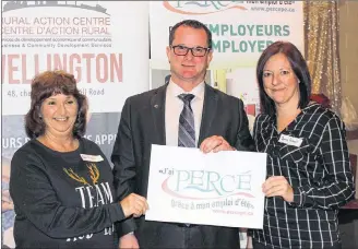  ?? SUBMITTED PHOTO ?? PERCÉ assistant co-ordinator Carol Richard, RDÉE P.E.I. president Martin Marcoux and executive director Bonnie Gallant officially launched the recruiting campaign for PERCÉ 2019 during the organizati­on’s annual Christmas party Dec. 6 in Summerside. All students interested in participat­ing must register no later than March 31.