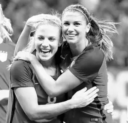  ?? CHRIS GRAYTHEN/GETTY IMAGES ?? Both Julie Ertz (left) and the Pride’s Alex Morgan scored in the U.S. win over South Korea.