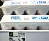  ?? NAM Y. HUH/AP ?? A carton of eggs awaits a buyer last month in Glenview, Ill. Eggs cost only $1.93 a dozen a year earlier.