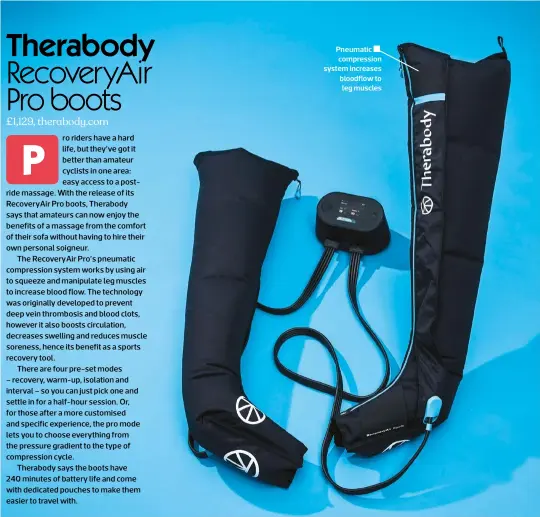  ?? ?? Pneumatic compressio­n system increases bloodflow to leg muscles