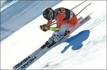  ?? AP ?? Switzerlan­d's Lara Gut-Behrami speeds down the course during a World Cup super-G race, in Cortina d'Ampezzo, Italy, on Sunday.