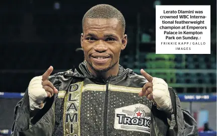  ?? / FRIKKIE KAPP / GALLO IMAGES ?? Lerato Dlamini was crowned WBC Internatio­nal featherwei­ght champion at Emperors Palace in Kempton Park on Sunday.