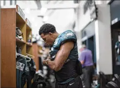  ?? TNS ?? Like others in the NFL, the Eagles locker room is “a petri dish ... It’s almost humanly impossible to physically distance,” says James Acho, a lawyer who has represente­d retired NFL players in health disputes with the league.