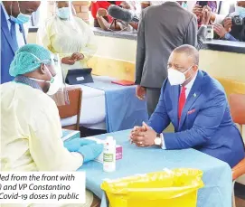  ??  ?? THE COUNTRY’S leadership has led from the front with President ED Mnangagwa (left) and VP Constantin­o Chiwenga taking their respective Covid-19 doses in public