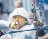  ?? GETTY FILE ?? Deepika Kumari shoots in the recurve team bronze final at the World Archery Championsh­ips in Copenhagen.