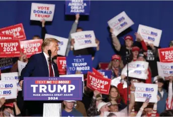  ?? Photo — AFP ?? Trump speaks during a “Get Out the Vote” rally at the Coliseum Complex in Greensboro, North Carolina.