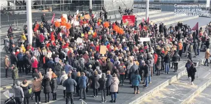  ??  ?? Campaigner­s held a protest at the Senedd in Feburary