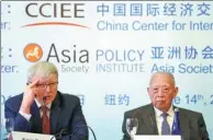  ?? REUTERS ?? Former Australian Prime Minister Kevin Rudd (left) speaks at the “China and the US: Belt and Road Initiative and 100-Day Plan,” a high-level think-tank discussion in New York, on June 14.