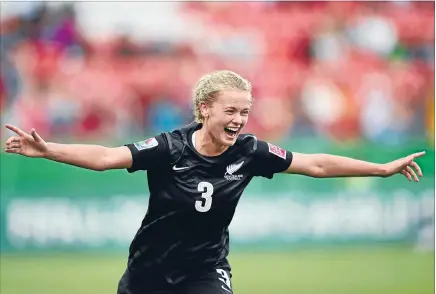  ?? Photo: GETTY IMAGES ?? Good times: New Zealand’s Megan Lee celebrates scoring in yesterday’s 3-0 win over Costa Rica.