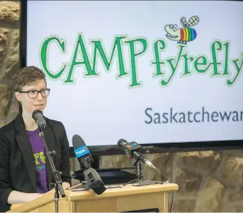  ?? LIAM RICHARDS ?? Former participan­t and youth leader Tressa Dent told a media event on the University of Saskatchew­an campus that spending time at Camp fYrefly as a teen changed her life for the better.