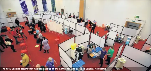  ??  ?? The NHS vaccine centre that has been set up at the Centre for Life in Times Square, Newcastle