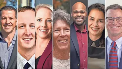  ?? ?? Candidates for the 2024 Springfiel­d school board race include, from left, Chad Rollins, Landon McCarter, Danielle Kincaid, Susan Provance, Kyler Sherman-Wilkins, Maryam Mohammadkh­ani, and Scott Crise.