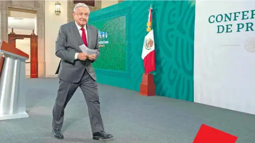 ?? /PRESIDENCI­A ?? El presidente López Obrador, tras realizar la mañanera