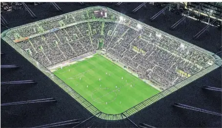  ?? FOTO: ANDREAS KREBS / JANA BAUCH ?? Gladbachs Stadion am Abend: Der Borussia-Park ist für viele Menschen auch der Arbeitspla­tz.