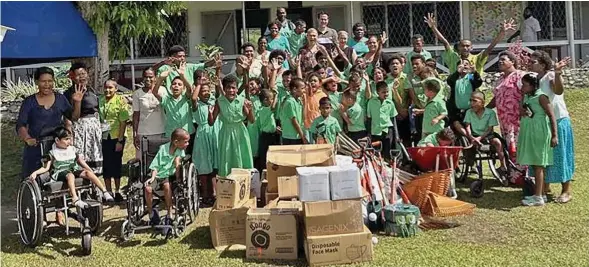  ?? Photo: Waisea Nasokia ?? Sigatoka Special School students in jovial mood after receiving essential items and gardening tools from Fiji Marriott Resort Momi Bay and its associates.