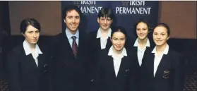  ?? ?? Loreto, Fermoy students l-r: Liz O’Regan, Lorraine Collins, Marie Therese Murphy, Kate Egerton and Orla O’Sullivan, who participat­ed in the final of the Irish Permanent Young Manager of the Year awards in 2000, pictured with Peter Maher, sponsorshi­p manager Irish Permanent.
