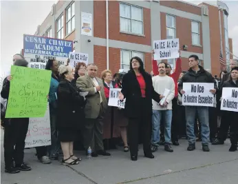  ??  ?? Rashida Tlaib campaignin­g in Detroit, Michigan, in 2012. This year she is again on the election stump in her bid to become the first Muslim woman in Congress