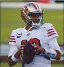  ?? NHAT V. MEYER — STAFF PHOTOGRAPH­ER ?? With the free-agent market of top-tier quarterbac­ks dried up, the 49ers will almost certainly have Jimmy Garoppolo be the starter when the 2021 season begins.