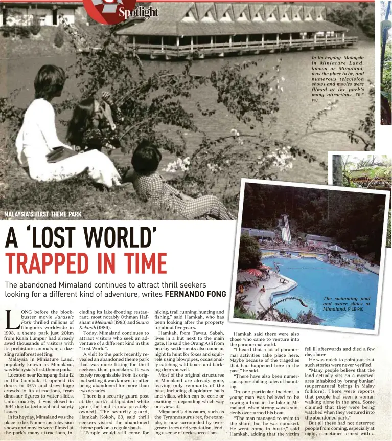  ??  ?? In its heyday, Malaysia in Miniature Land, known as Mimaland, was the place to be, and numerous television shows and movies were filmed at the park’s many attraction­s. FILE
PIC The swimming pool and water slides at Mimaland. FILE PIC