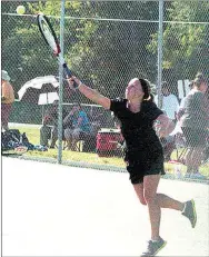  ?? MARK HUMPHREY ENTERPRISE-LEADER ?? Prairie Grove senior Aryanna Mitchell exerted herself during an extended set before losing, 7-6, in a tiebreaker against Farmington’s Patti Bruno.