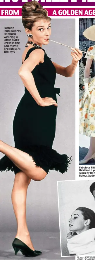  ??  ?? Fashion icon: Audrey Hepburn wearing a Little Black Dress in the 1961 movie Breakfast At Tiffany’s Fabulous Fifties: Another masterpiec­e, this time a yellow floral tea dress, worn by Hepburn in Funny Face. Below, Audrey with Hubert de Givenchy