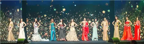  ??  ?? The 12 finalists of Miss World Malaysia 2018 during the final round of the grand finale at BCCK in Kuching on Saturday.