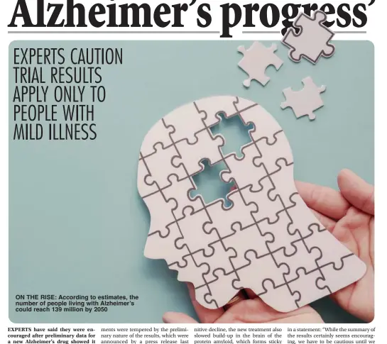  ?? ?? ON THE RISE: According to estimates, the number of people living with Alzheimer’s could reach 139 million by 2050