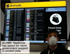  ??  ?? SLUMP: Heathrow has asked for more government support to protect jobs