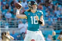  ?? PHELAN M. EBENHACK/AP ?? Jaguars quarterbac­k Trevor Lawrence, who had a shaky Week 1 performanc­e in a loss, leads a team that has beaten the Colts seven times in a row on its home field.